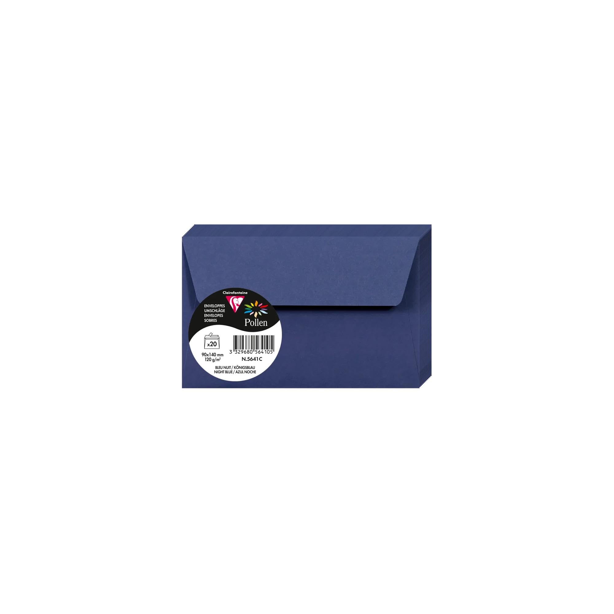 Clairefontaine 5641C Pack of 20 Self-Adhesive Envelopes Format 9x14cm 120g/m² Colour Midnight Blue Invitation Events Correspondence Range Pollen Premium Paper — image 1