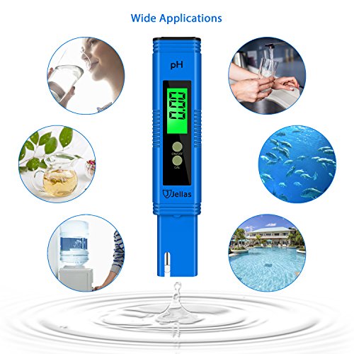 Digital pH Meter, Jellas PH-02 High Accuracy 0.01 Resolution pH Tester / pH Checker for Water Quality Test - Auto Calibration / ATC Function / Back Light LCD Display (Blue)