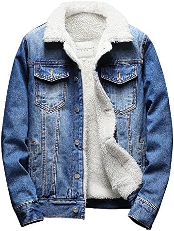 Dora Bridal Men's Sherpa Lined Denim Jacket Button Down Classy Thicken Warm Casual Fashion Quilted Jeans Coats Outwear