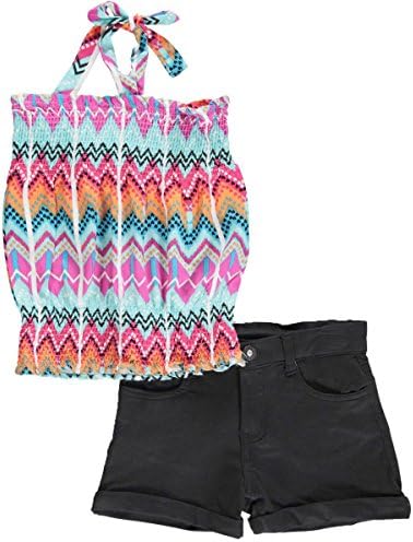 Hello Gorgeous Big Girls' "Southwestern Sunset" 2-Piece Outfit - aqua/black,