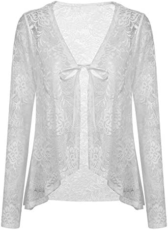 Lunir Women Casual See Through Floral Lace Open Front Shawl Knot Cardigan
