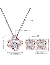 AMYJANE Juego de joyas para novia para mujer   Collar con nudo de corazón de circonita cúbica de cristal, pendientes de tuerca, elegante juego de joyería de circonita cúbica para boda, novia, dama de honor, set de regalo