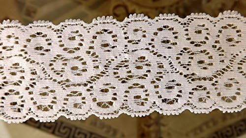 20 Yards Embroidered White Floral Stretch Lace 1 5/8" Wide