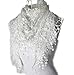 MyMei Lace Tassel Sheer Burnt-out Floral Print Triangle Mantilla Scarf Shawl Neck Wrap White