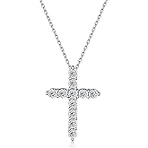 Ajoriax Moissanite Cross Pendant Necklace for Women, 925 Sterling Silver, Dainty Diamond Cross Jewelry Ideal Gifts ready in luxury package