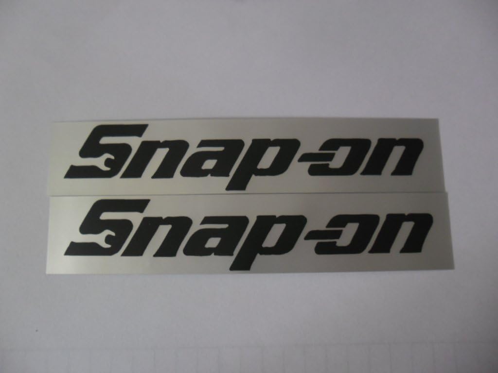 Snap On black on silver 5" x 1" Vinyl Decal weather proof Sticker pair