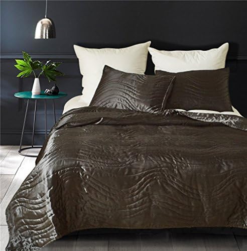 DREFEEL Luxury Quality Super Soft Quilted Bedspread Set 3 Pieces King Size 90 by 104 Inches - Hypoallergenic Silk Coverlet - Solid Comforter All Season,Black