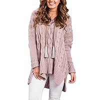 Sidefeel Women Casual V Neck Loose Fit Knit Sweater Pullover Top X-Large Pink