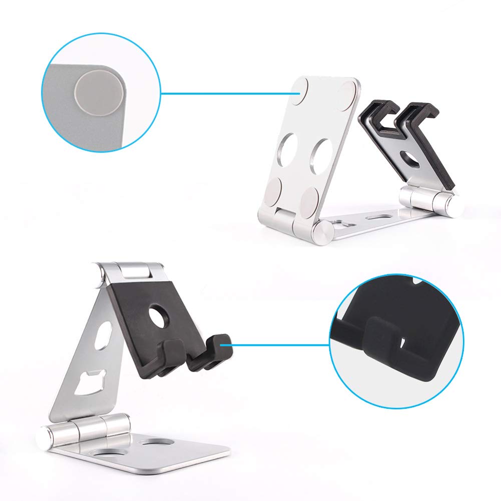 Foldable Tablet Stand, ZOORE Adjustable Phone Stand - Portable Full Alumimum Desktop Tablet Holder Stand compatible with iPad, iPhone, Nintendo Switch, Samsung Tab S7, Fire Tablet, Kindl - Silver