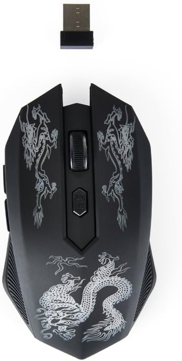 OISOUND 6 Buttons Wireless USB Optical Gaming Mouse with Dragon Designs for PC Laptop