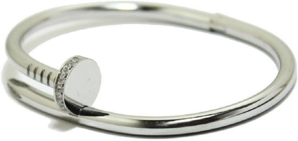 MARAT Brands® Designer Inspired Silver/White Gold Nail Bangle Bracelet with stone