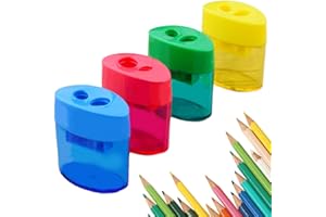 LBZLBZ 4 Pcs Pencil Sharpeners with Lid, Dual Holes Compact Colored Handheld Pencil Sharpener, Colored Handheld Sharpener Suitable for Kids Adults Students School Class Home Office (Ellipse)