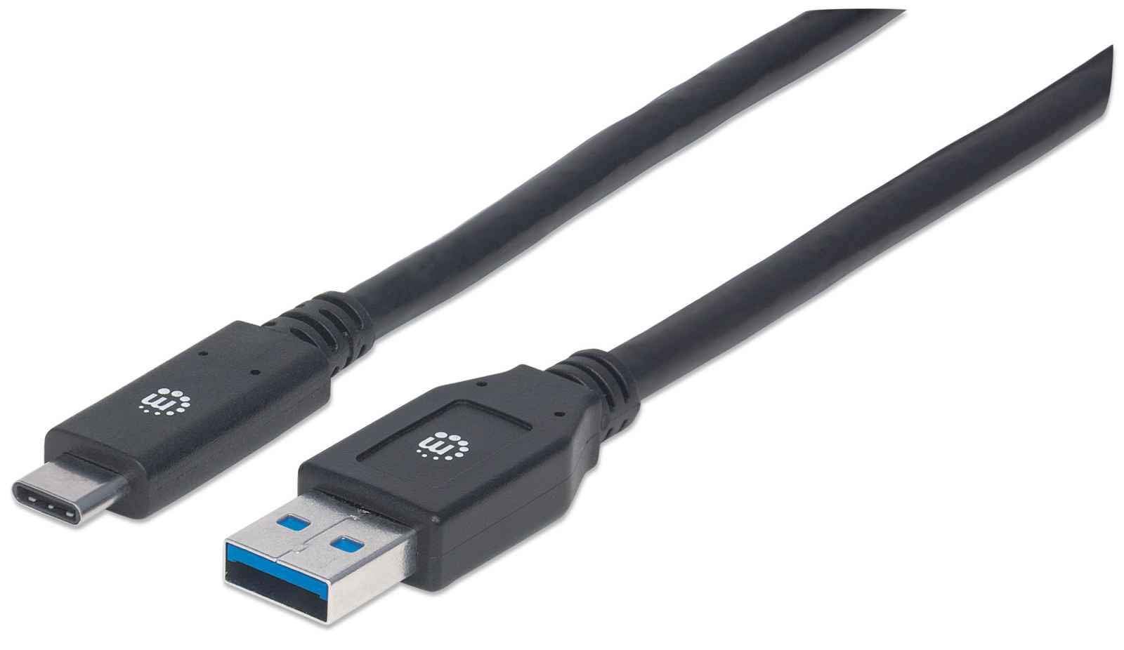 Manhattan USB-C to USB-A Cable, 3m, Male to Male, 5 Gbps (USB 3.2 Gen1 aka USB 3.0), 3A (fast charging), SuperSpeed USB, Black, Lifetime Warranty, Polybag — image 1