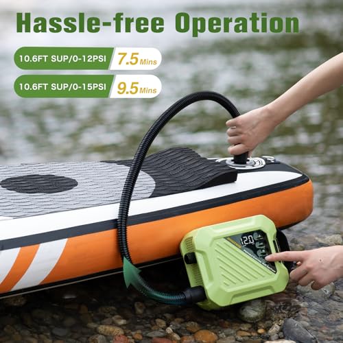 anoutway Paddle Board Pump Electric, 20PSI High Pressure Smart Sup Pump, Rechargeable Battery-Powered, Intelligent Dual Stage Inflation & Deflation, Electric Pump for Paddle Board, Surfing Kite, Tent