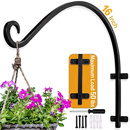 Hanging Plant Bracket｜Plant Hangers Outdoor (16 inch/Black) Thicker More Durable Rust-Resistant, Heavy Duty Plant Hooks