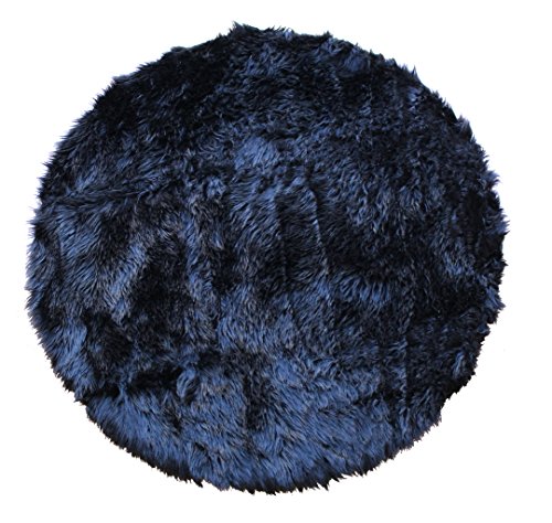 Masada Rugs, Faux Sheep Fur Shag Area Rug Round (4 Feet x 4 Feet) Black