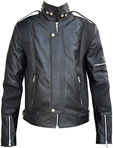 Sleekhides Men's Fashion Daft Punk Real Leather Studded High Quality Jacket Cow Black 5X-Large