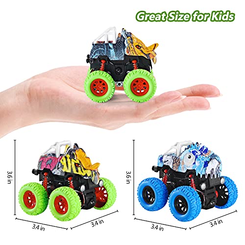 Muehieu Dinosaur Truck Toys, 2 Pack Monster Car Vehicles Toy Friction Powered Dinosaur Trucks Car Toy Double-Directions Push and Go Vehicle Toys Sets Gift for Kids Boys Girls Toddler