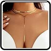 Wlahm Gold Plated Snake Chain Choker Necklace for Women,Simple Stackable Statement Long Tassel Layered Y-Necklace Striking Banquet Band Club Jewelry Gifts