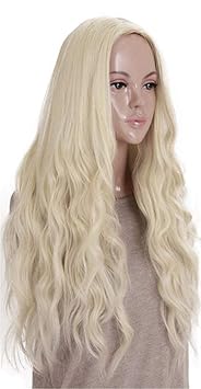 Kalyss 24 Zoll platinblondes lockiges welliges hitzebeständiges Haar Perücke für Frauen Mittelteil ohne Lace Front Haar Ersat