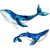 38"W Large Blue Whale Wall Decals - Peel &amp; Stick for Kids Bedroom Decor
