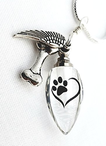 Sympathy Gift Cremation Urn Bead Paw Heart Dog Bone Angel Wing Crystal Necklace
