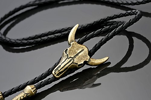 Thunaraz Leather Tie Necktie Cow Skull Texas Ranger Star Chain for Men Gold-tone - Thumbnail 5
