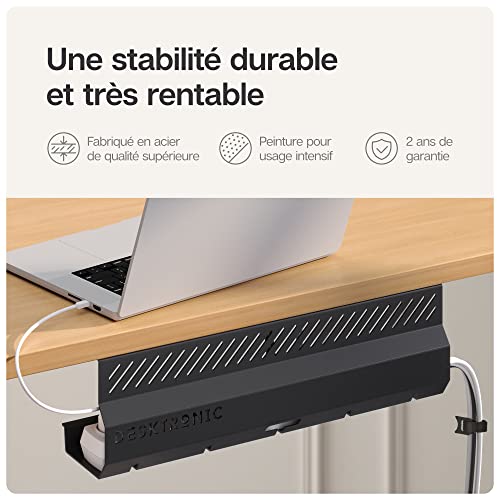 Desktronic 2 Pack Stainless Steel Desktop Cable Trunking with 5 Cable Cutouts - Easy Install Cable Organizer - Cable Holder - Black