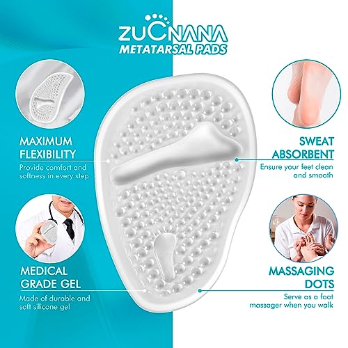 ZUCNANA Ball of Foot Cushions (2 Pairs Gel Shoe Inserts), Heel Inserts for Women, Non Slip Heel Pads, Heel Cushions for Women Foot Pain Relief and Comfort, One Size Fits Any (Clear)