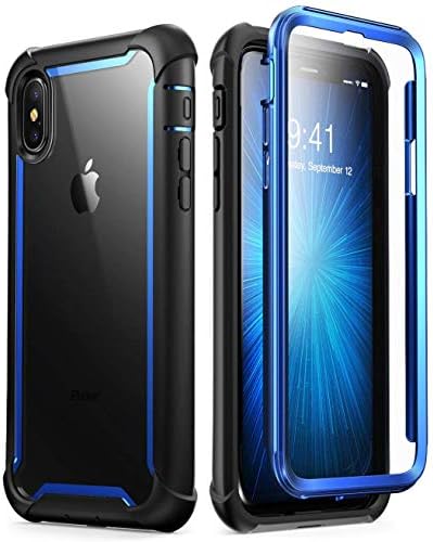 SME iPhone Xs Max Magnetic Metal Bumper Transparent & Glass Cover Case for iPhone Xs Max (Magnetic-Blue)
