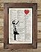 Banksy girl with balloon, red balloon girl print, street art, vintage dictionary page art, silhouette art