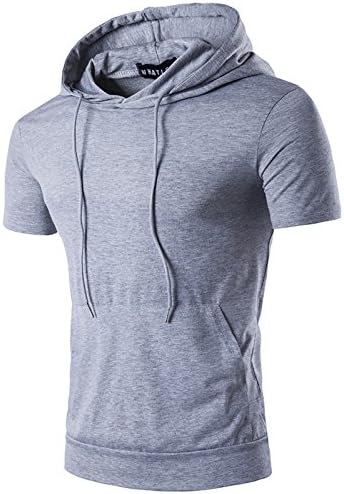 WSLCN Men's Sweatshirt Hoodies Pullover Boy T-Shirt Hooded Short Sleeve Cotton Casual Tee Shirt Slim Lightweight Tops Solid Color