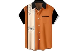Liantty Bowling Shirt for Men Retro 1950s Button Down Short Sleeve Shirt Funny Party Beach Hawaiian Shirts