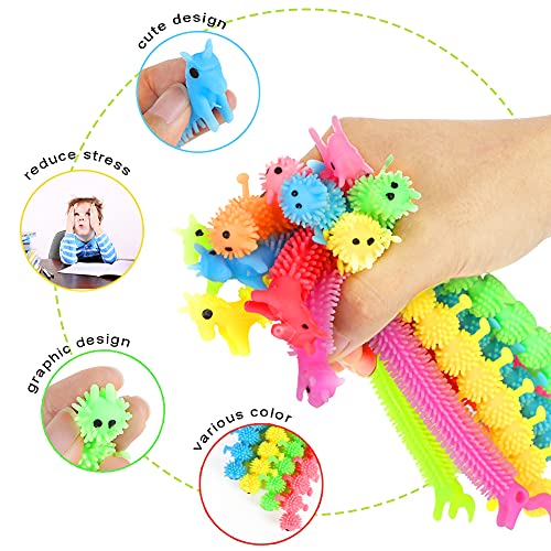 AMOR PRESENT Stretchy String Fidget Toys, 12PCS Sensory Fidget Worm Stretch Toys for Kids Toddlers Adults with ADD ADHD, Autism Monkey Noodle Fidget for Stress Relief Anti Anxiety