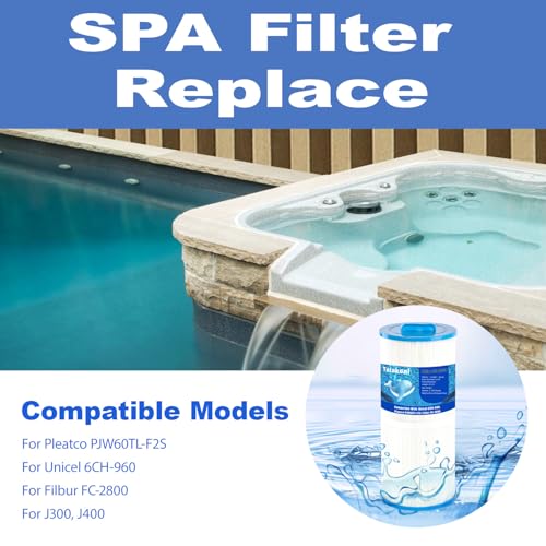 Telakeni 6CH-960 Spa Hot Tub Filter Replaces Jacuzzi Filters J-300 J-400, Unicel 6CH-960, Pleatco PJW60TL-F2S, 14081, Filbur FC-2800, 6540-476, 6540-383 (2 Pack)