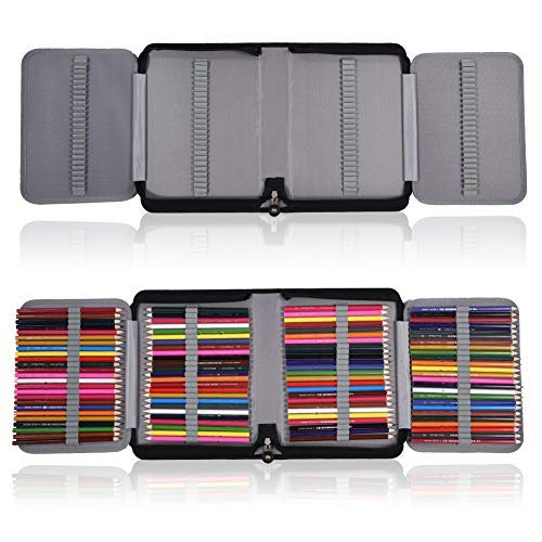 Oumefar Large Pencil Case Pencil Pouch with 150 Elastic Slots Wrap Coloring Pencil Holder Pen Organizer Bag for Artists Drawing Art Sketch, Black, Modern, Black, Modern
