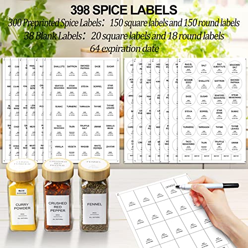 AISIPRIN 24 Pcs Glass Spice Jars with Bamboo Airtight Lids and 398 Labels, 4oz Empty Square Containers Seasoning Storage Bottles - Shaker Lids, Funnel, Brush and Marker Included