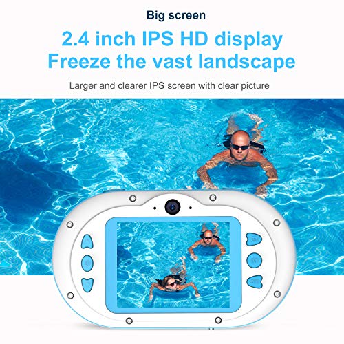LUOSI Kids Diving Digital Camera 3M | Waterproof Video Camera | Anti-Drop Selfie Camcorder 2.4 inch HD Screen | Gift and Toy for Children Age 4 to 12 Include Soft Silicone Case (Blue)