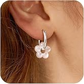 Robaice Gold Pearl Dangle Earrings for Women, 14K Gold Plated Small Pearl Drop Huggie Hoop Earrings, Hypoallergenic Dainty Gold Earrings Wedding Jewelry Gifts for Women Trendy