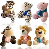Nush Nush Set of 6 Small Stuffed Animals - Unisex Safari Animal Plush Toys - Premium Quality Stuffed Animals for Kids - Jungle Zoo Keychain Animal for Party Favors Gifts Carnival prizes
