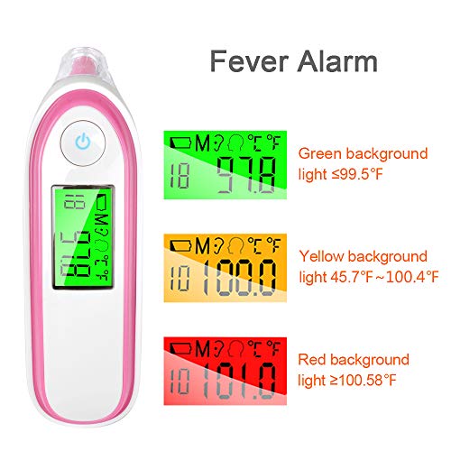 Elera Digital No Touch Infrared Forehead and Ear Thermometer Monitor with Probe Clinical Thermometer Gun for Fever for Infant Baby Kid Adult (Pink) - Thumbnail 3