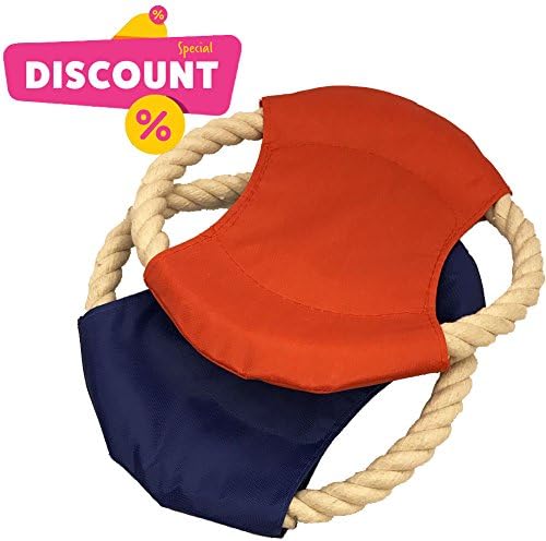 Dog Rope Frisbee Toy, Hinry Life 2Pcs Durable Canvas Flyer Rubber Chew and Fetch Toy for Dogs