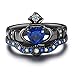 2PCS one set Black Gold Plated White Zirconia Created Blue Sapphire Heart Cut Bridal Crown Irish Claddagh Ring