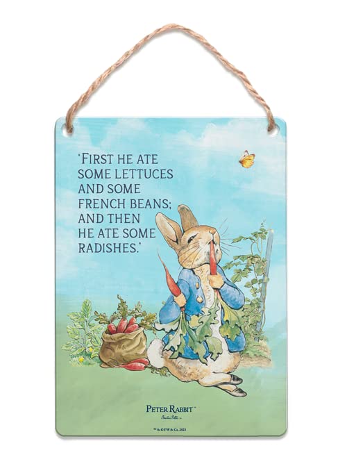 Metal Dangler Sign (65 x 90 mm) - Beatrix Potter - Peter Rabbit - First he ate some lettuces� — image 1