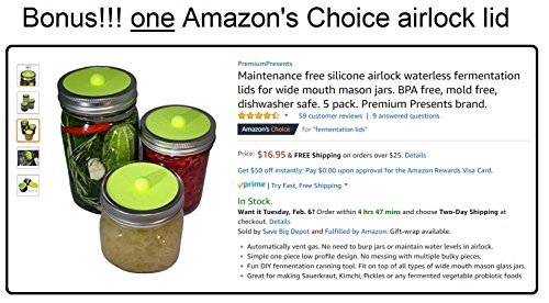 6 Pack fermentation weight. Heavy glass fermenting weights with handles for wide mouth Mason jars. Canning supplies. Great for fermenting vegetables and probiotic food. Dishwasher safe.Premium Present