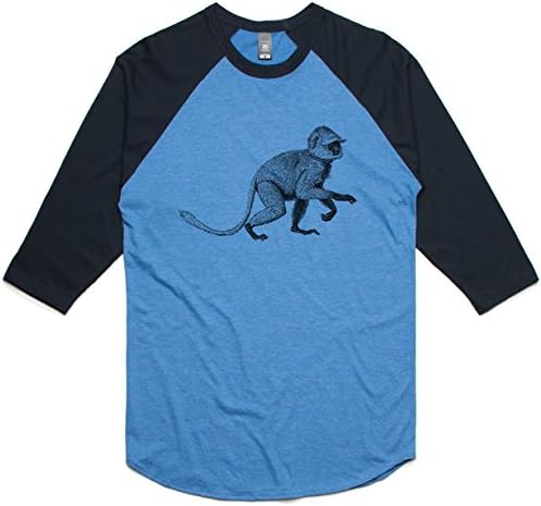 theIndie Curious Monkey (Black) 3/4-Sleeve Raglan Baseball T-Shirt, Arctic Marle / Navy, XS