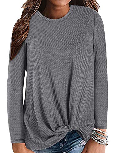 Century Star Women's Long Sleeve Blouse Twist Knot Waffle Knit Tunic Shirts Casual Loose Tops 02 Dark Grey XX-Large