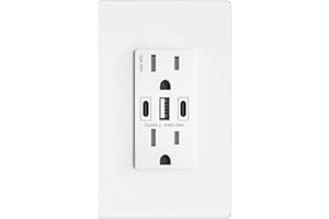 Amerisense GaN 30W 6Amp 3-Port USB Wall Outlet, 15 Amp Tamper-Resistant Receptacle with 2 USB Type C & 1 Type A Port, USB Charger for iPhone/iPad/Samsung/LG/HTC, UL Listed