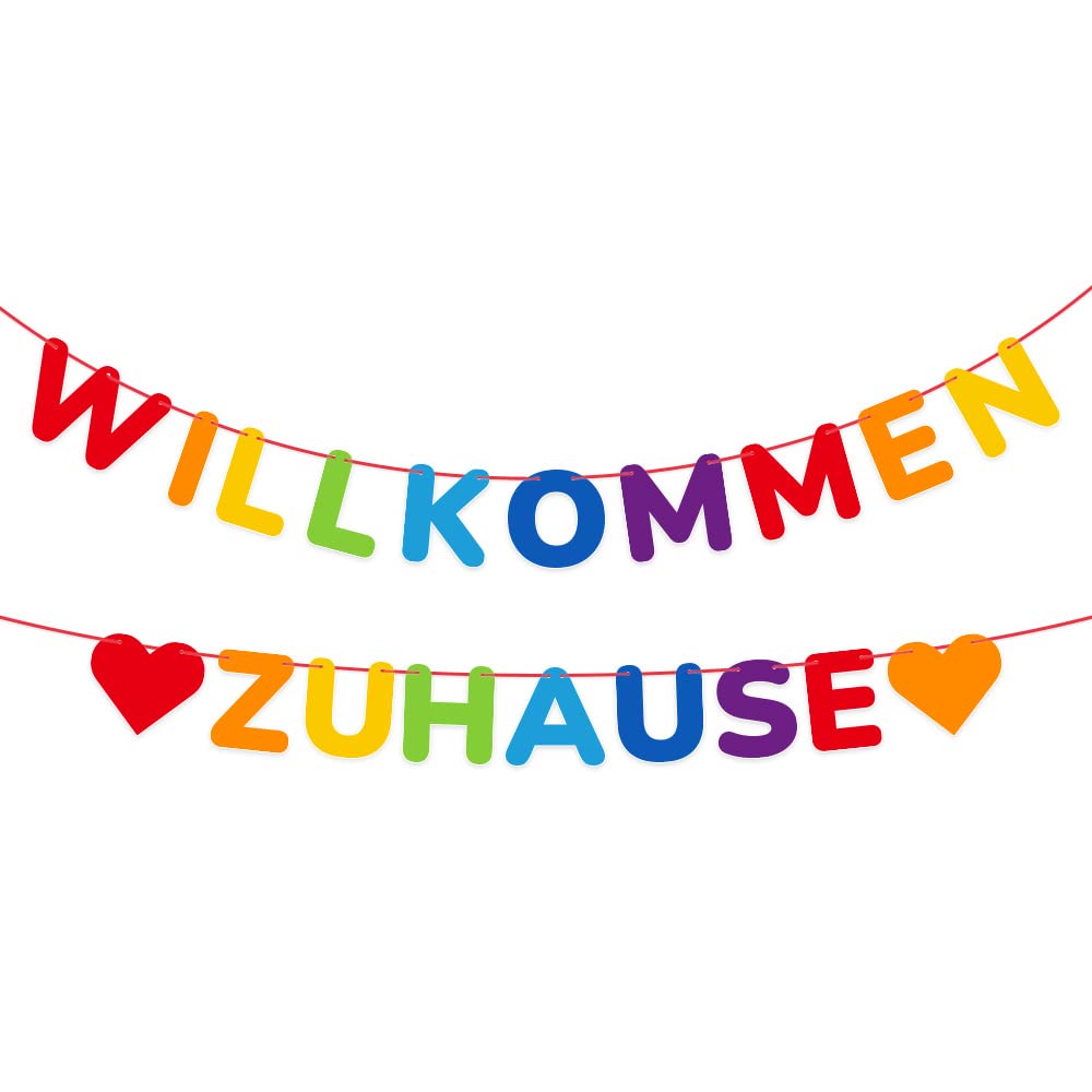 ecooe Welcome Home Banner Colourful, Welcome Garland for Decoration Family Party Welcome Home Banner with 19 Pieces Flags and 2 Pieces 3 m Jute Rope