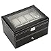 Zeeshy 20- slot Watch Box Black Pu Leather Diaplay Case Organizer Glass Top Drawer with Key Lock